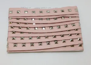 1 YD of 1-1/2" wide Genuine Cowhide Leather Trim Tape with Silver Square Pyramid Nailheads edge binding; top stitch; nassa baby Pink 3757XD9