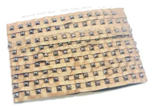 1 YD of 1" wide Genuine Cowhide Leather Trim with Square Pyramid Nailheads edge binding; top stitch; Euro Cores Ponta Bronze 3725XDA