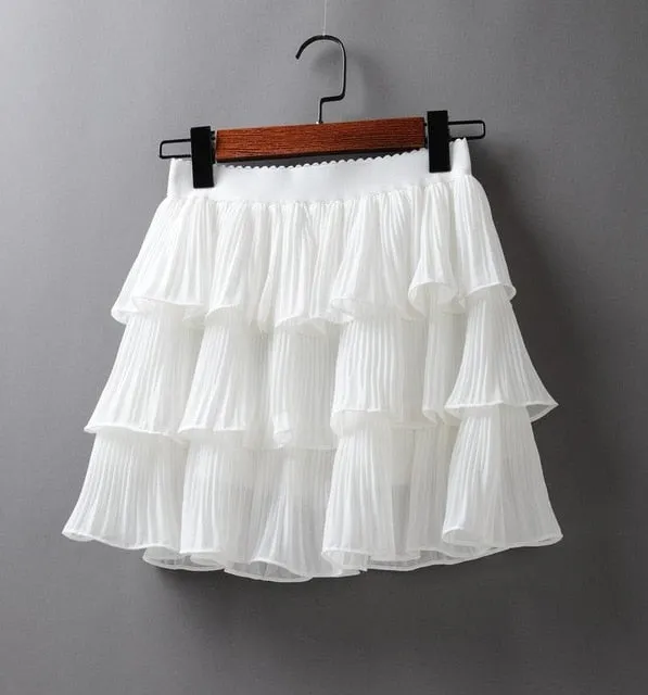 2020 Summer Women Elasticity Waist Mini Skirt Ladies Chiffon Skirt Ladies Casual Cake Skirts Black White Femme Pleated Skirts