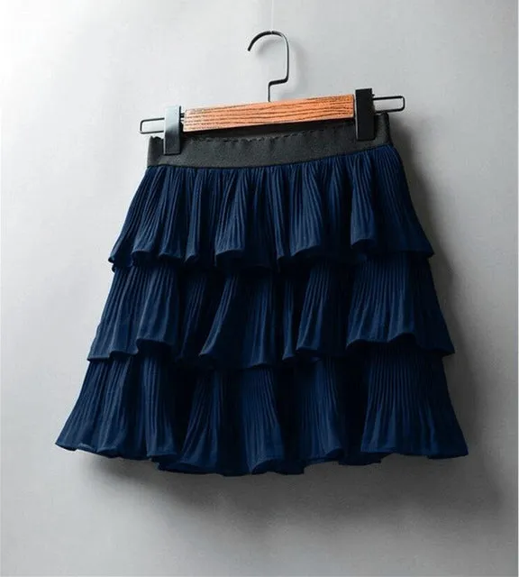 2020 Summer Women Elasticity Waist Mini Skirt Ladies Chiffon Skirt Ladies Casual Cake Skirts Black White Femme Pleated Skirts