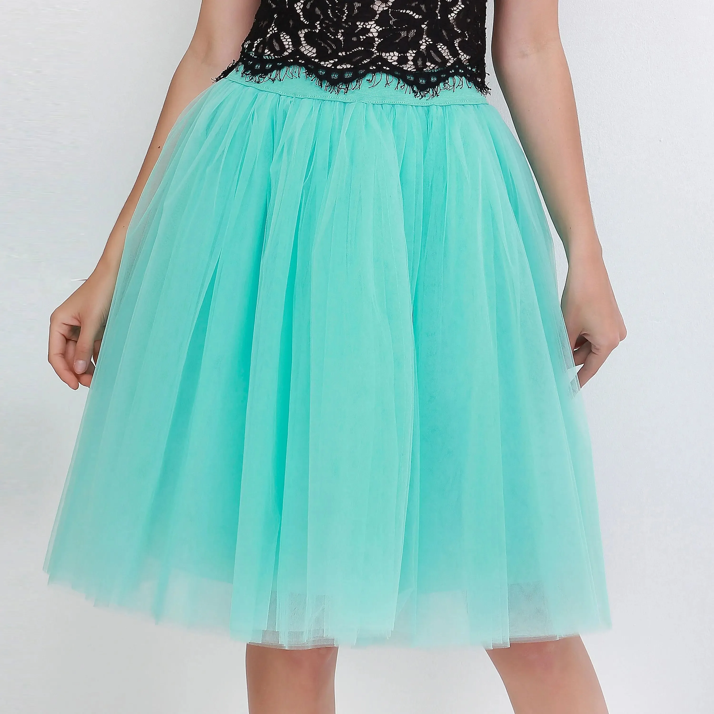 5 Layers Fashion Tulle Skirt Pleated TUTU Skirts Womens Lolita Petticoat Bridesmaids Midi Skirt