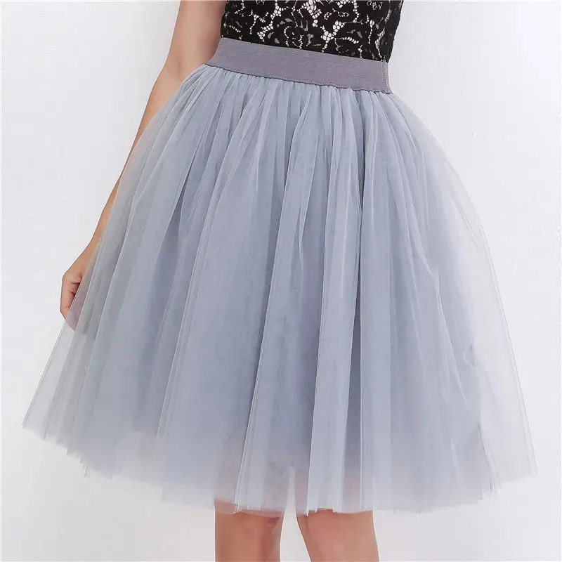 5 Layers Fashion Tulle Skirt Pleated TUTU Skirts Womens Lolita Petticoat Bridesmaids Midi Skirt