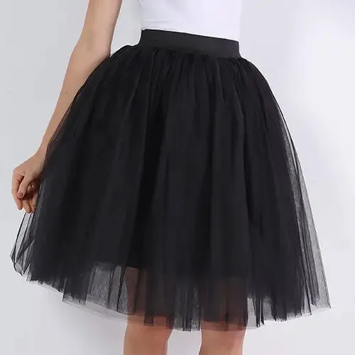 5 Layers Fashion Tulle Skirt Pleated TUTU Skirts Womens Lolita Petticoat Bridesmaids Midi Skirt