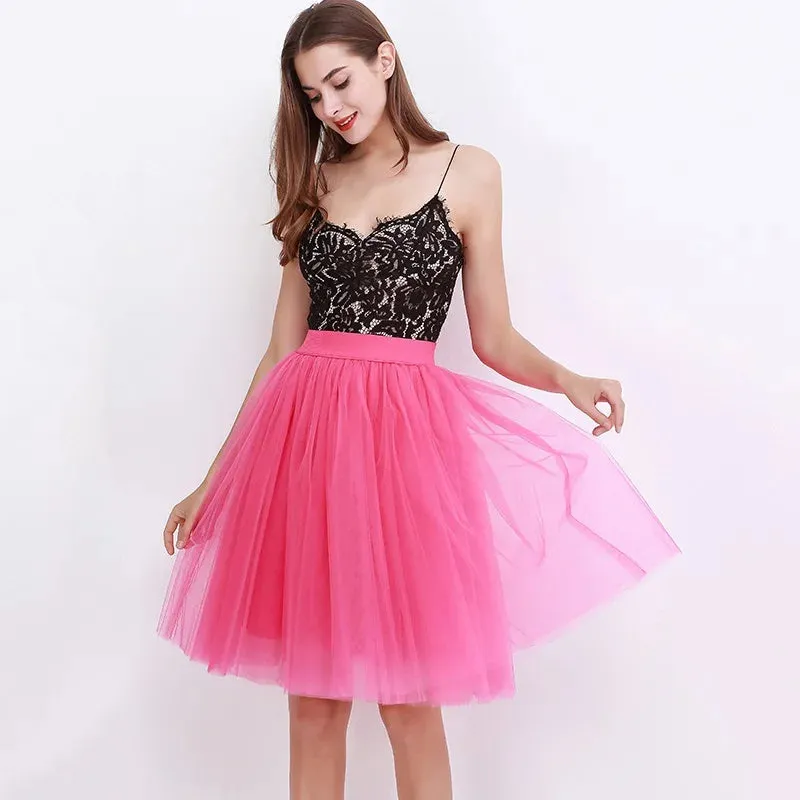 5 Layers Fashion Tulle Skirt Pleated TUTU Skirts Womens Lolita Petticoat Bridesmaids Midi Skirt