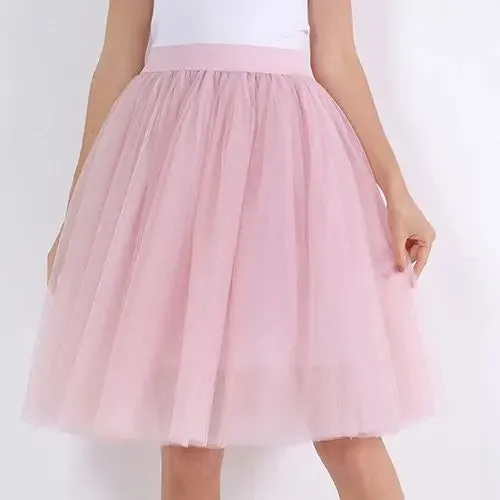 5 Layers Fashion Tulle Skirt Pleated TUTU Skirts Womens Lolita Petticoat Bridesmaids Midi Skirt