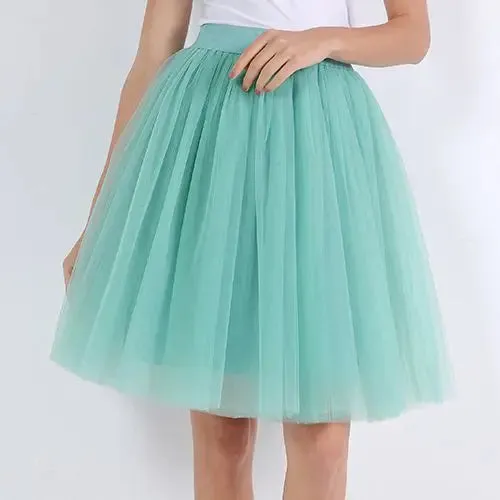 5 Layers Fashion Tulle Skirt Pleated TUTU Skirts Womens Lolita Petticoat Bridesmaids Midi Skirt