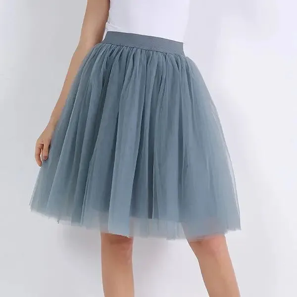 5 Layers Fashion Tulle Skirt Pleated TUTU Skirts Womens Lolita Petticoat Bridesmaids Midi Skirt