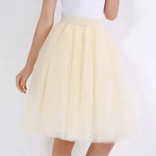 5 Layers Fashion Tulle Skirt Pleated TUTU Skirts Womens Lolita Petticoat Bridesmaids Midi Skirt