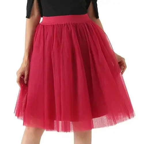 5 Layers Fashion Tulle Skirt Pleated TUTU Skirts Womens Lolita Petticoat Bridesmaids Midi Skirt