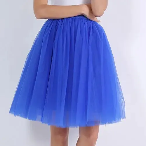 5 Layers Fashion Tulle Skirt Pleated TUTU Skirts Womens Lolita Petticoat Bridesmaids Midi Skirt