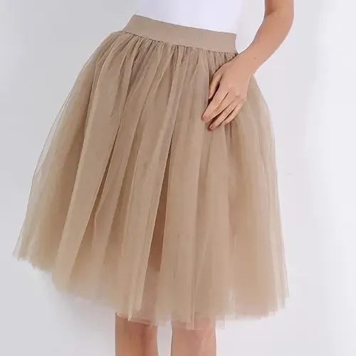 5 Layers Fashion Tulle Skirt Pleated TUTU Skirts Womens Lolita Petticoat Bridesmaids Midi Skirt