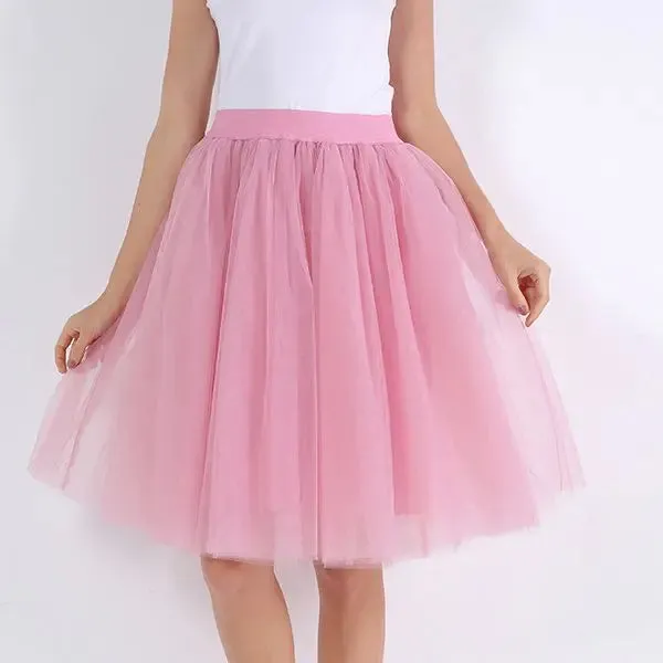 5 Layers Fashion Tulle Skirt Pleated TUTU Skirts Womens Lolita Petticoat Bridesmaids Midi Skirt