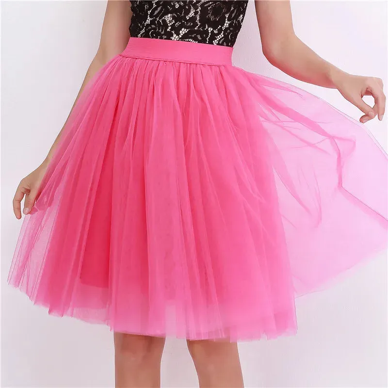 5 Layers Fashion Tulle Skirt Pleated TUTU Skirts Womens Lolita Petticoat Bridesmaids Midi Skirt