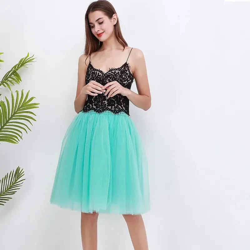 5 Layers Fashion Tulle Skirt Pleated TUTU Skirts Womens Lolita Petticoat Bridesmaids Midi Skirt