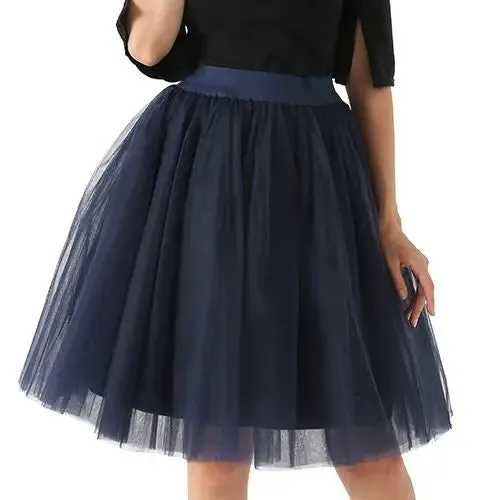 5 Layers Fashion Tulle Skirt Pleated TUTU Skirts Womens Lolita Petticoat Bridesmaids Midi Skirt