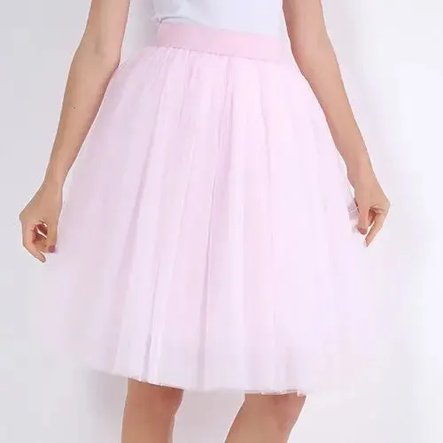 5 Layers Fashion Tulle Skirt Pleated TUTU Skirts Womens Lolita Petticoat Bridesmaids Midi Skirt