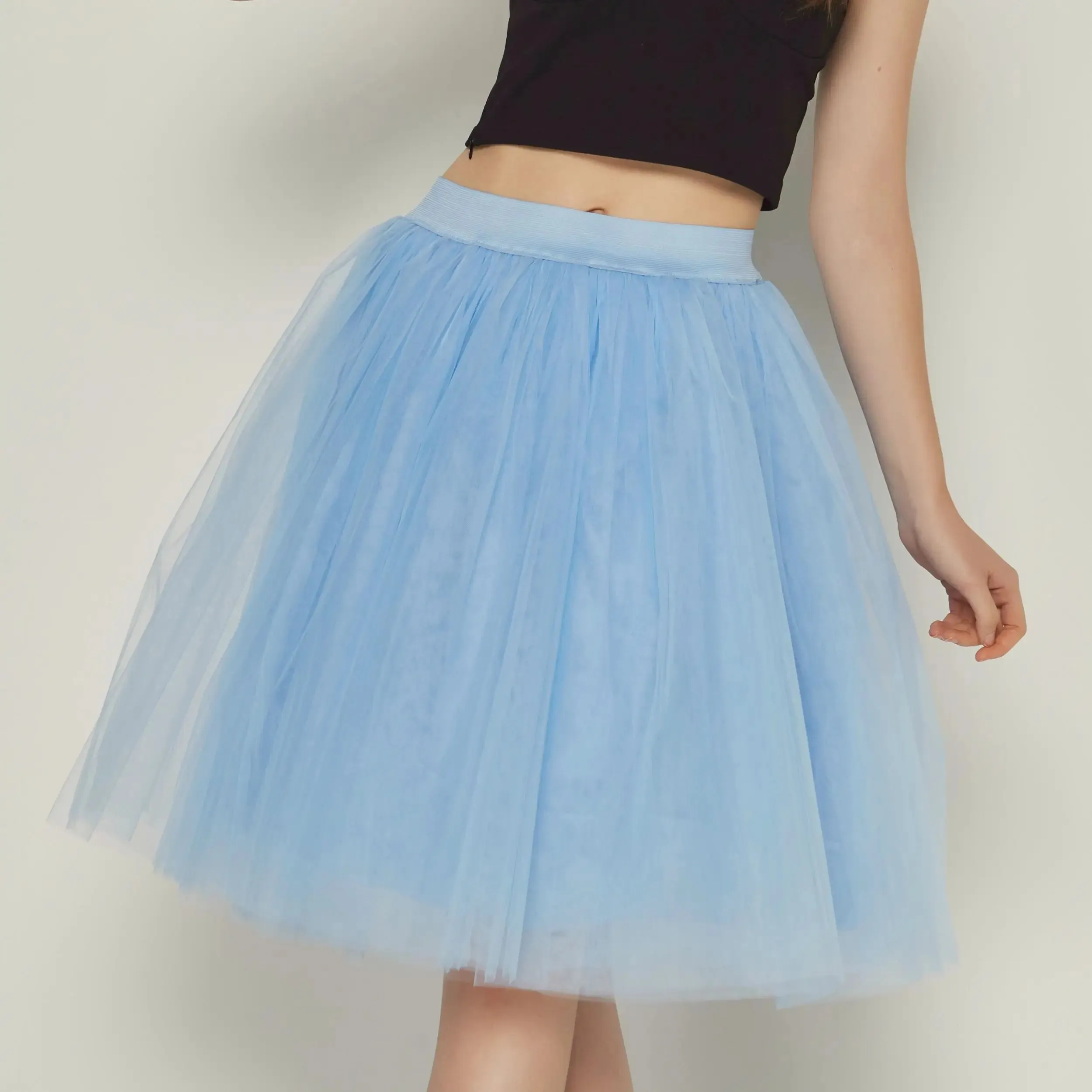 5 Layers Fashion Tulle Skirt Pleated TUTU Skirts Womens Lolita Petticoat Bridesmaids Midi Skirt