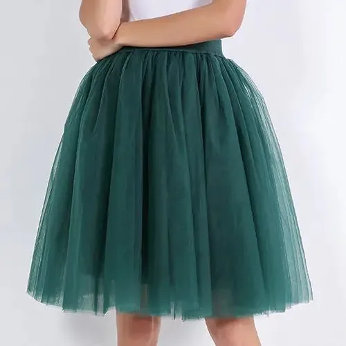 5 Layers Fashion Tulle Skirt Pleated TUTU Skirts Womens Lolita Petticoat Bridesmaids Midi Skirt