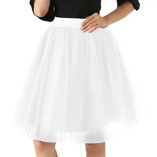 5 Layers Fashion Tulle Skirt Pleated TUTU Skirts Womens Lolita Petticoat Bridesmaids Midi Skirt