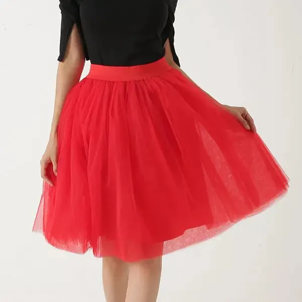 5 Layers Fashion Tulle Skirt Pleated TUTU Skirts Womens Lolita Petticoat Bridesmaids Midi Skirt