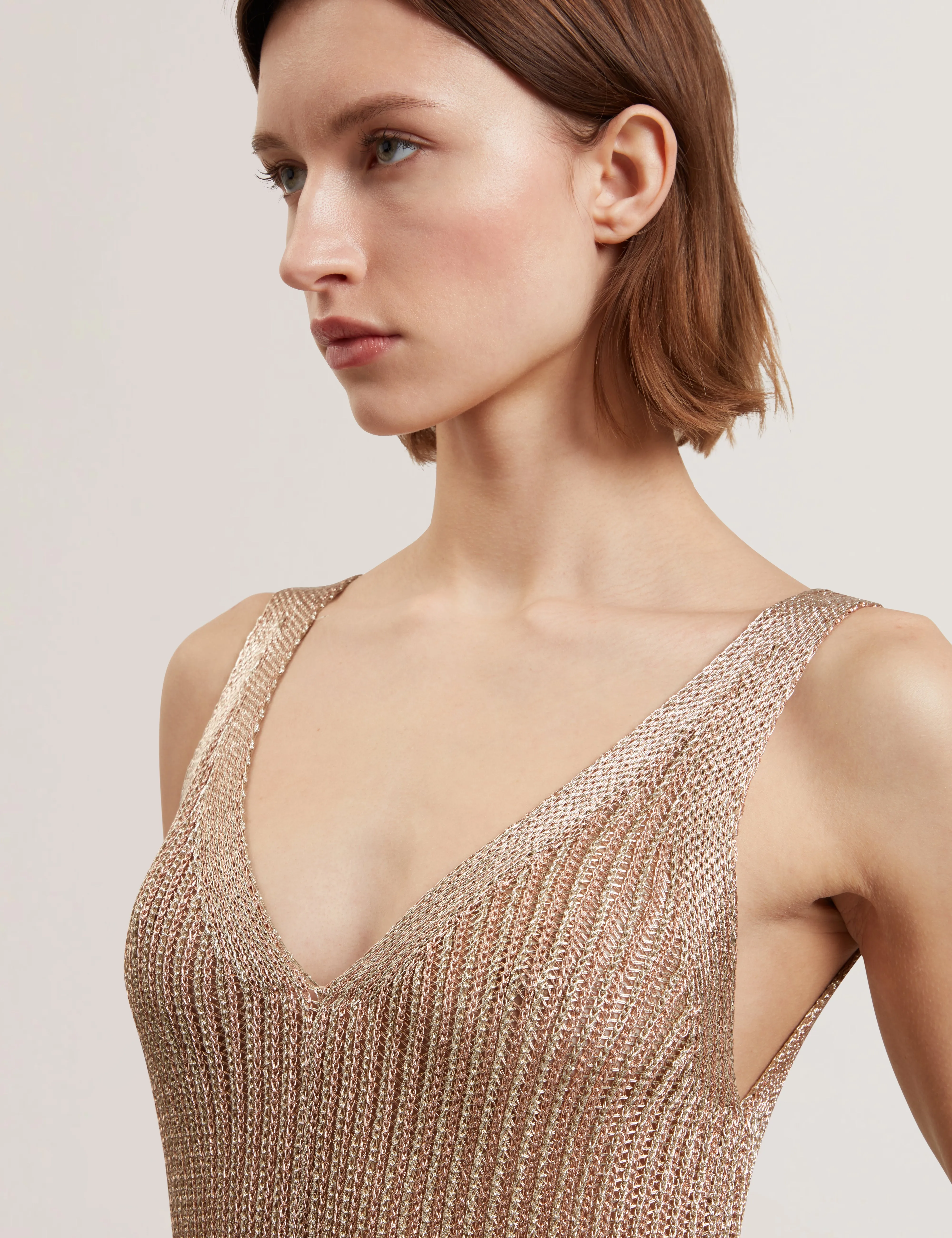 Alarnaa Chainmail Knitted Column Dress Gold