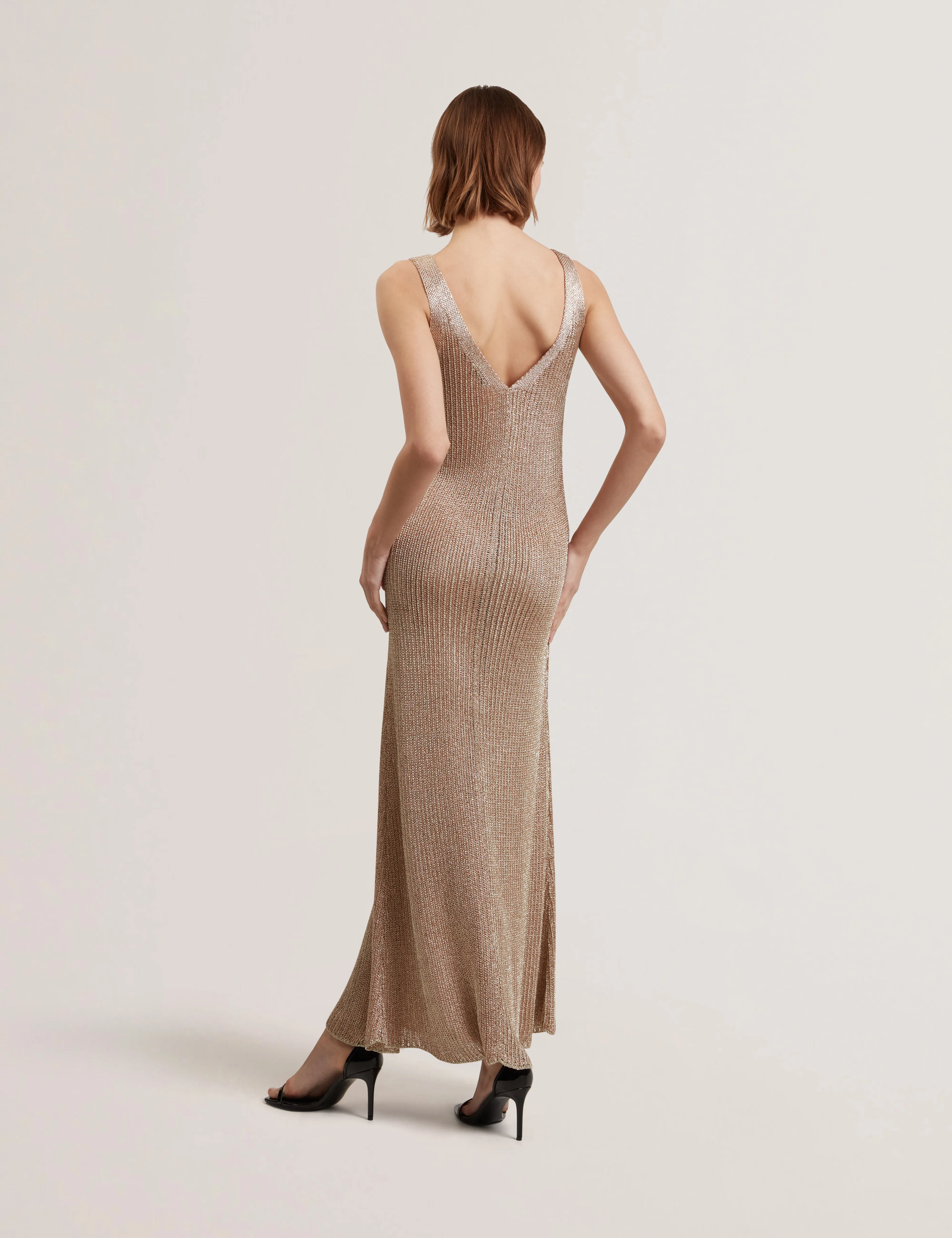Alarnaa Chainmail Knitted Column Dress Gold