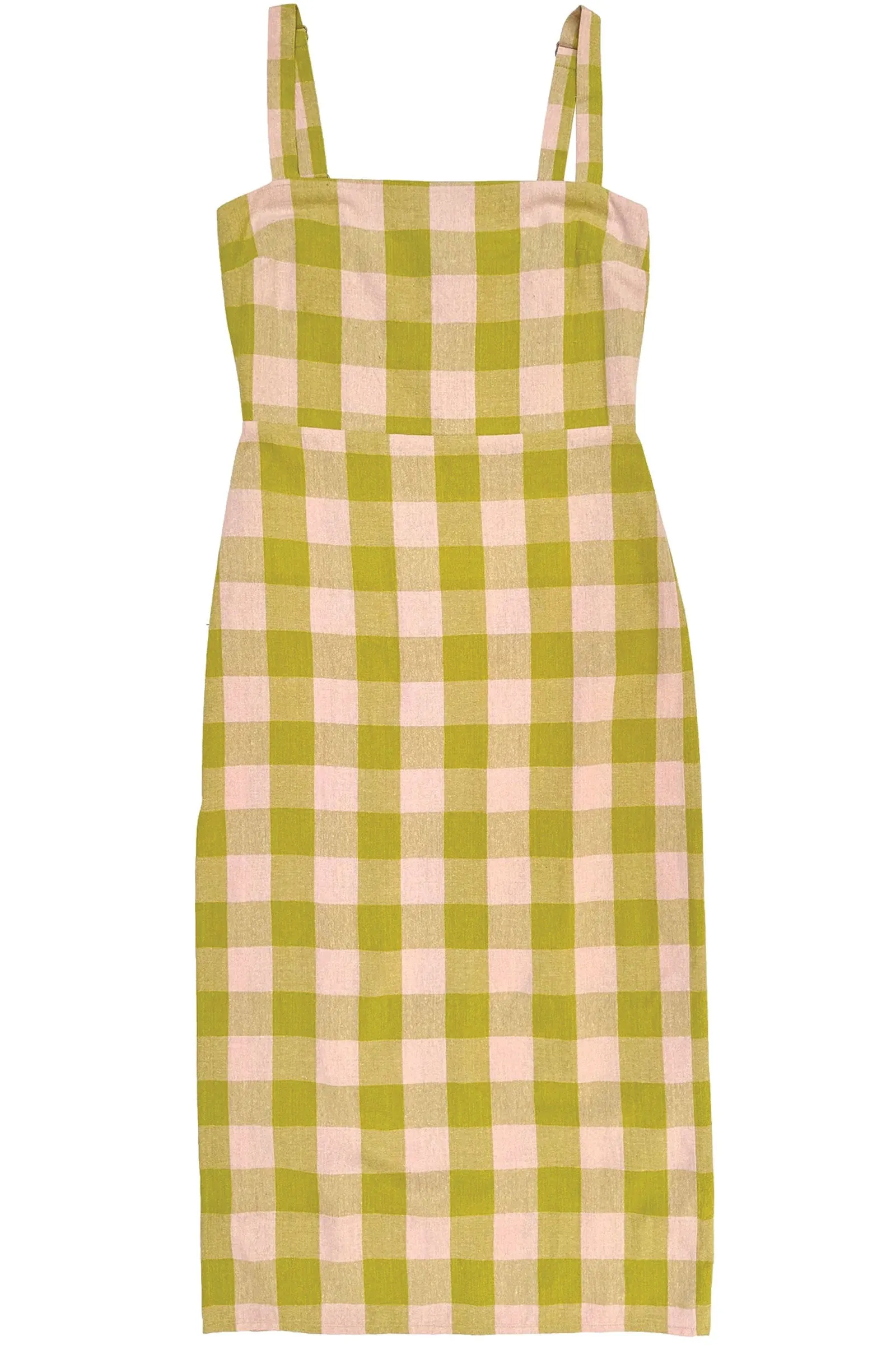 Ali Golden Column Dress in Chartreuse/Pink