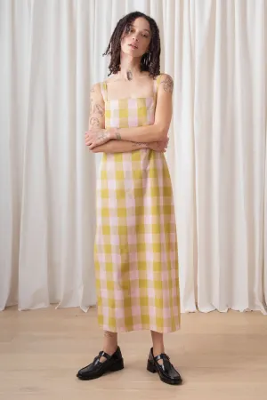 Ali Golden Column Dress in Chartreuse/Pink