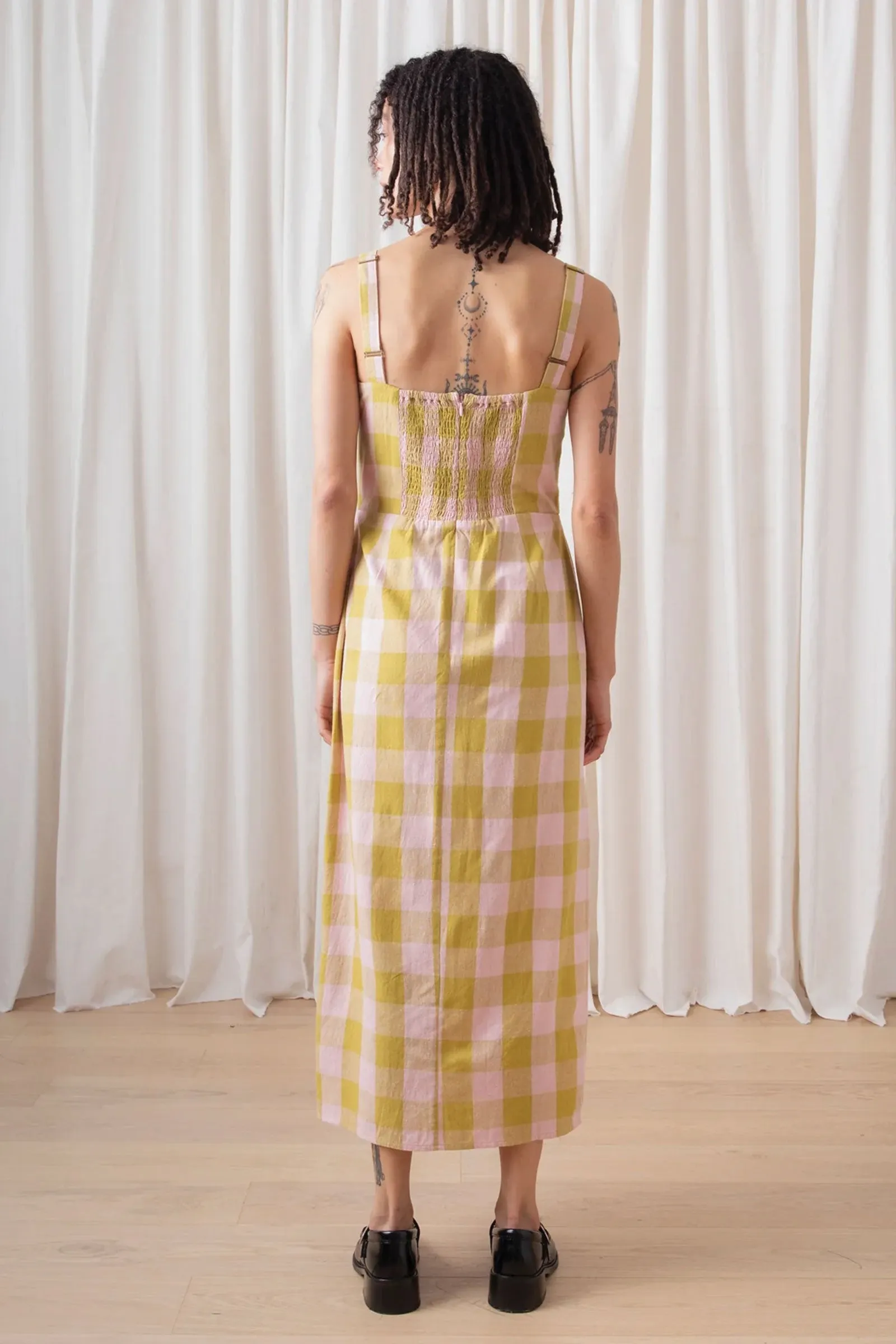 Ali Golden Column Dress in Chartreuse/Pink