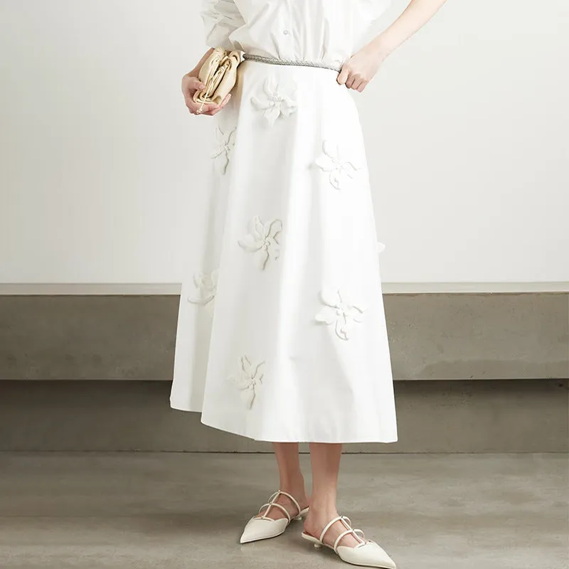 Appliquéd Cotton-Poplin Midi Skirt