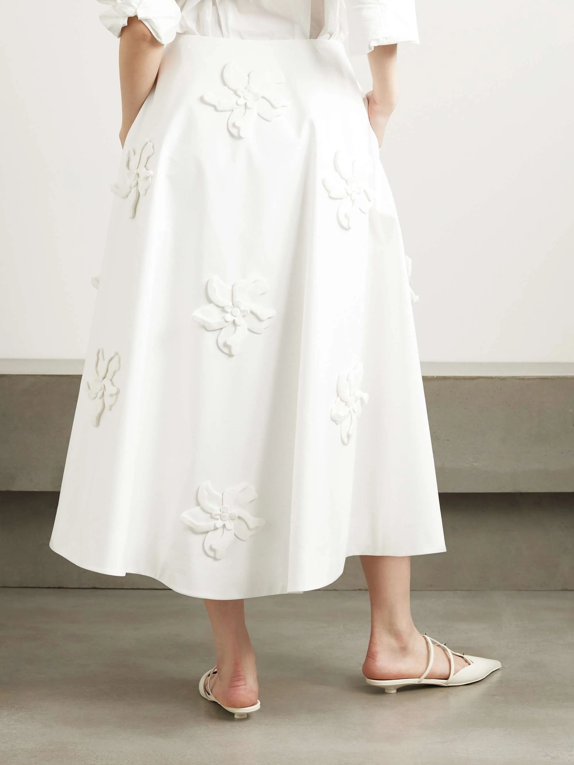 Appliquéd Cotton-Poplin Midi Skirt