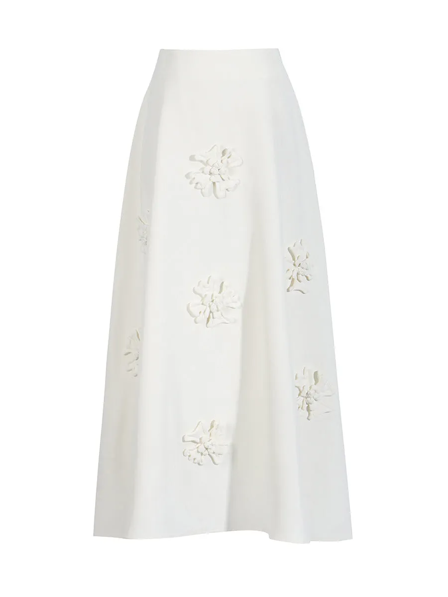 Appliquéd Cotton-Poplin Midi Skirt