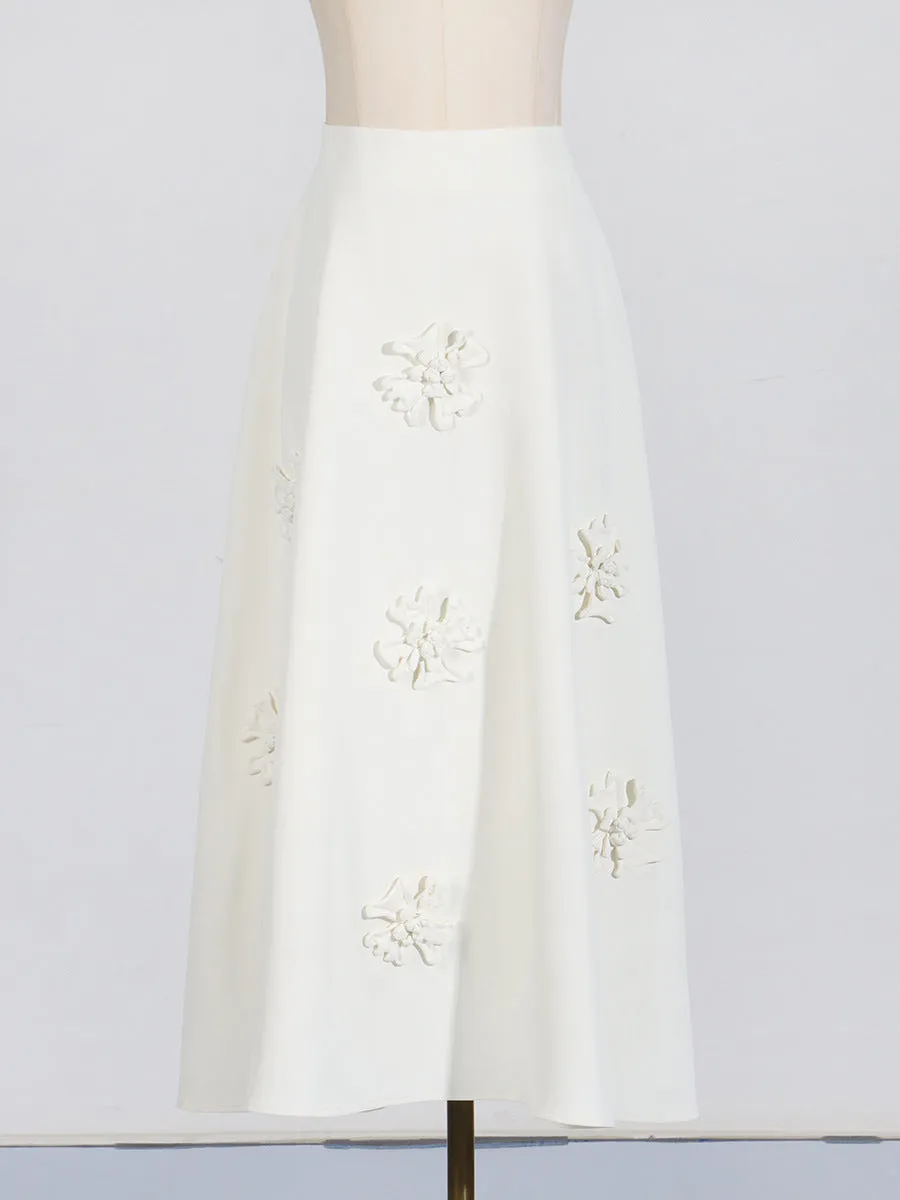 Appliquéd Cotton-Poplin Midi Skirt