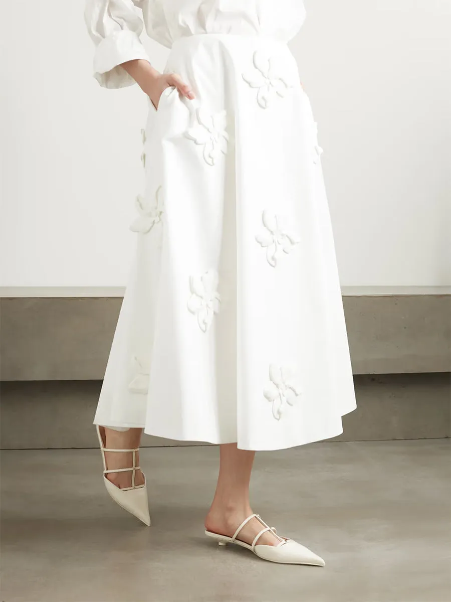 Appliquéd Cotton-Poplin Midi Skirt