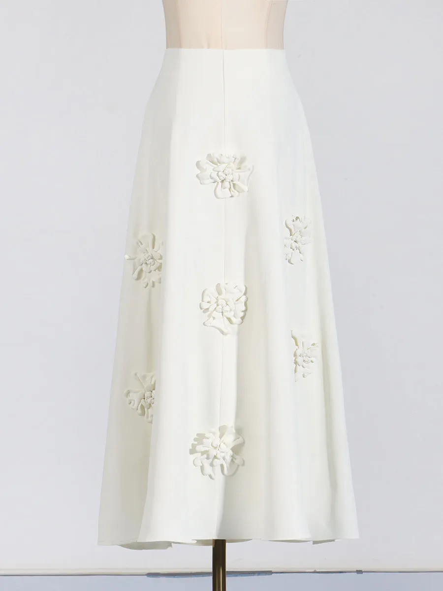 Appliquéd Cotton-Poplin Midi Skirt