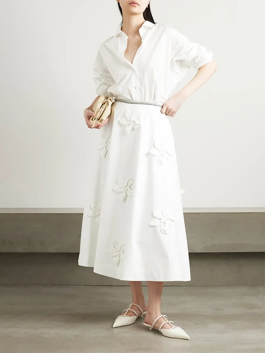 Appliquéd Cotton-Poplin Midi Skirt