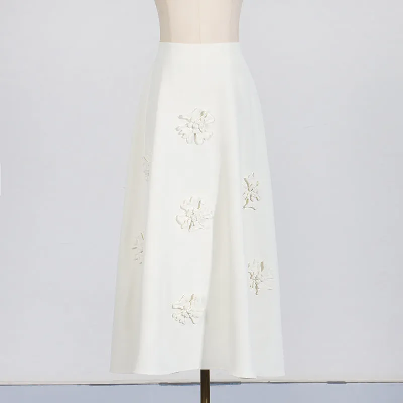 Appliquéd Cotton-Poplin Midi Skirt