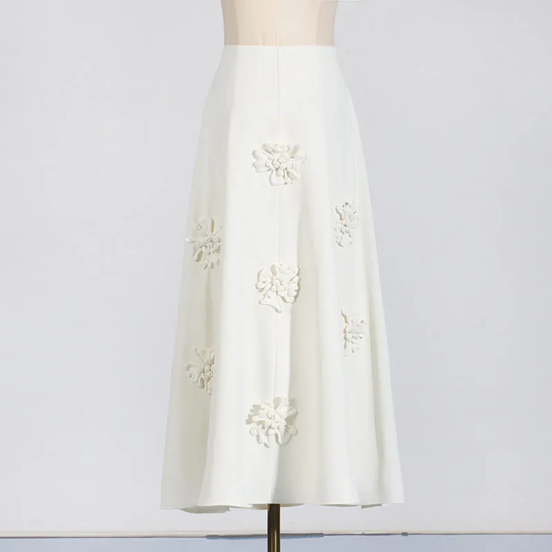 Appliquéd Cotton-Poplin Midi Skirt