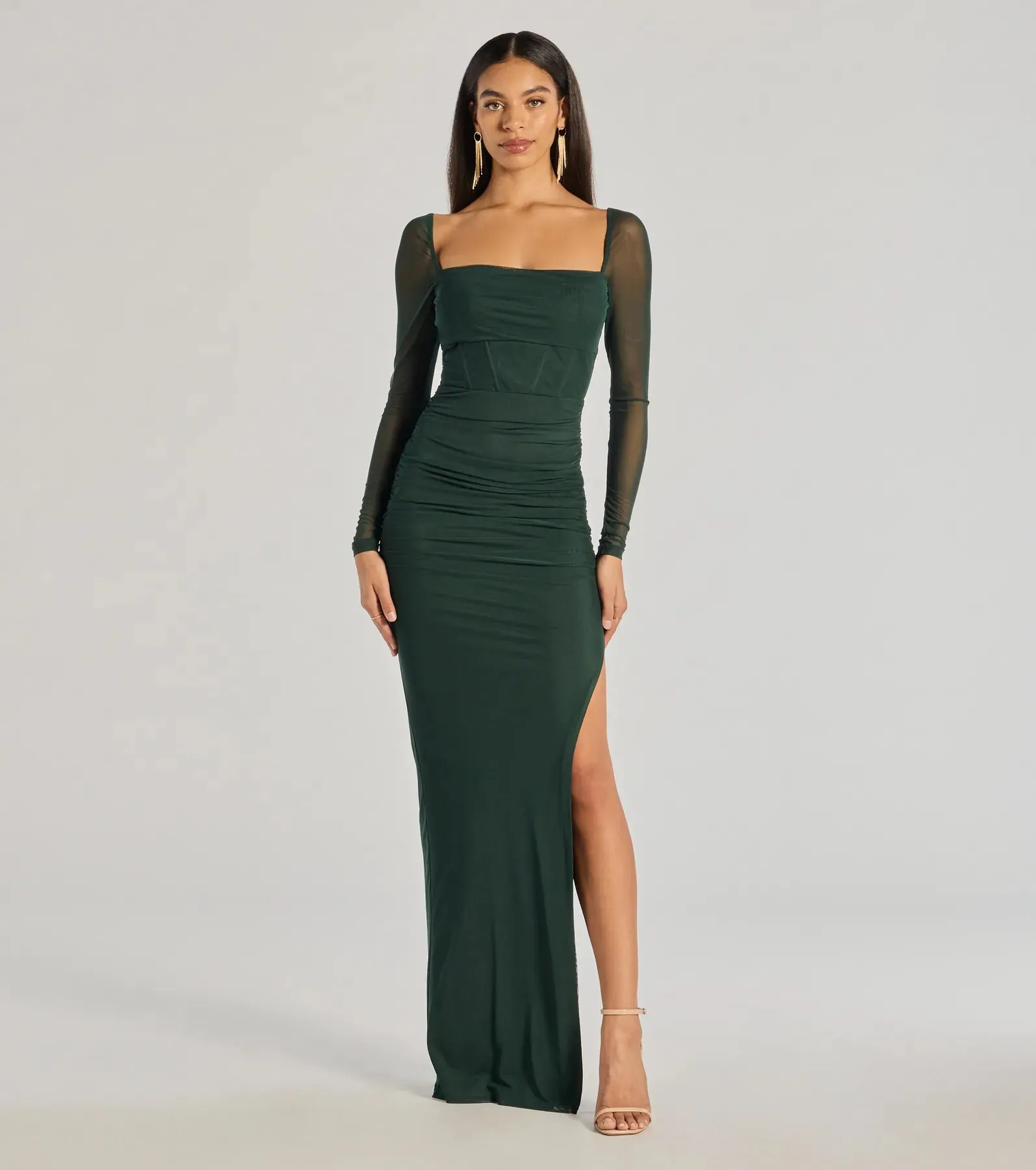 Ashlynn Long Sleeve Corset Column Formal Dress