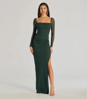 Ashlynn Long Sleeve Corset Column Formal Dress