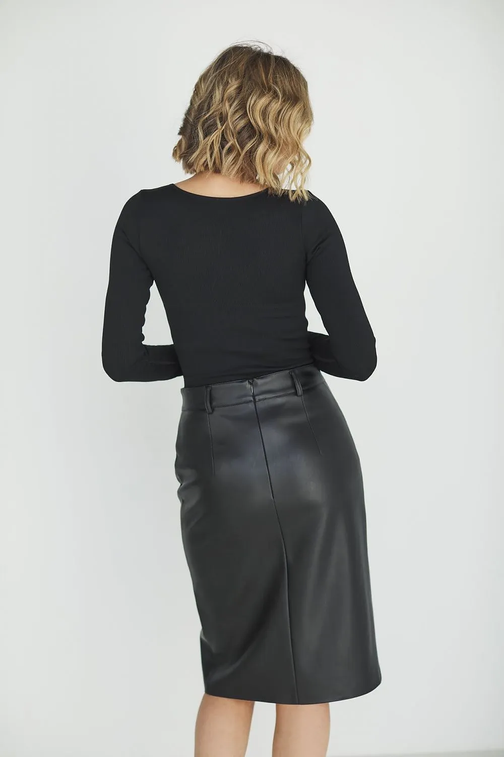 Asymmetric Faux Leather Midi Skirt