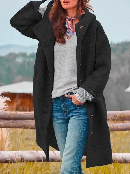 Avencea - Stylish Warm Windbreaker Solid Color Peacoat with Pockets Solid Color Jacket