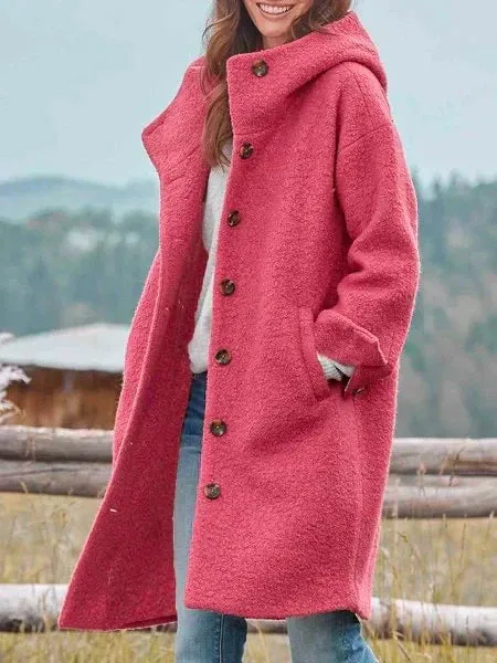 Avencea - Stylish Warm Windbreaker Solid Color Peacoat with Pockets Solid Color Jacket