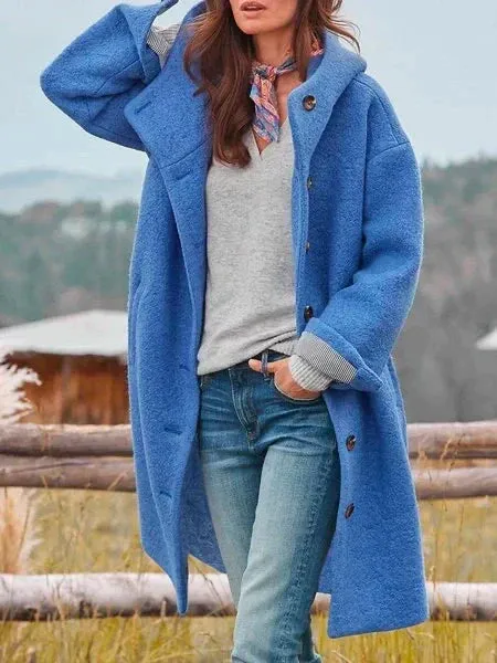 Avencea - Stylish Warm Windbreaker Solid Color Peacoat with Pockets Solid Color Jacket