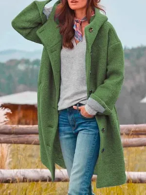 Avencea - Stylish Warm Windbreaker Solid Color Peacoat with Pockets Solid Color Jacket
