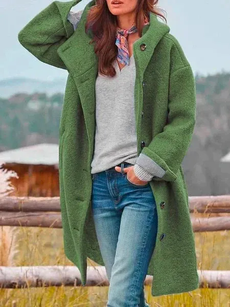 Avencea - Stylish Warm Windbreaker Solid Color Peacoat with Pockets Solid Color Jacket