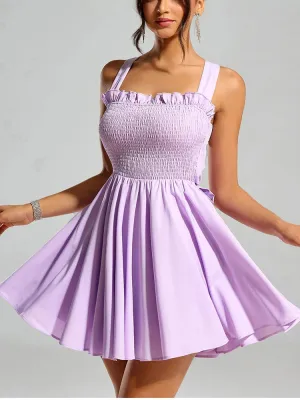 Backless Bow Tie Straps Ruched Short Dress