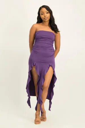 Bandeau Dress with Ruffled Double Slits