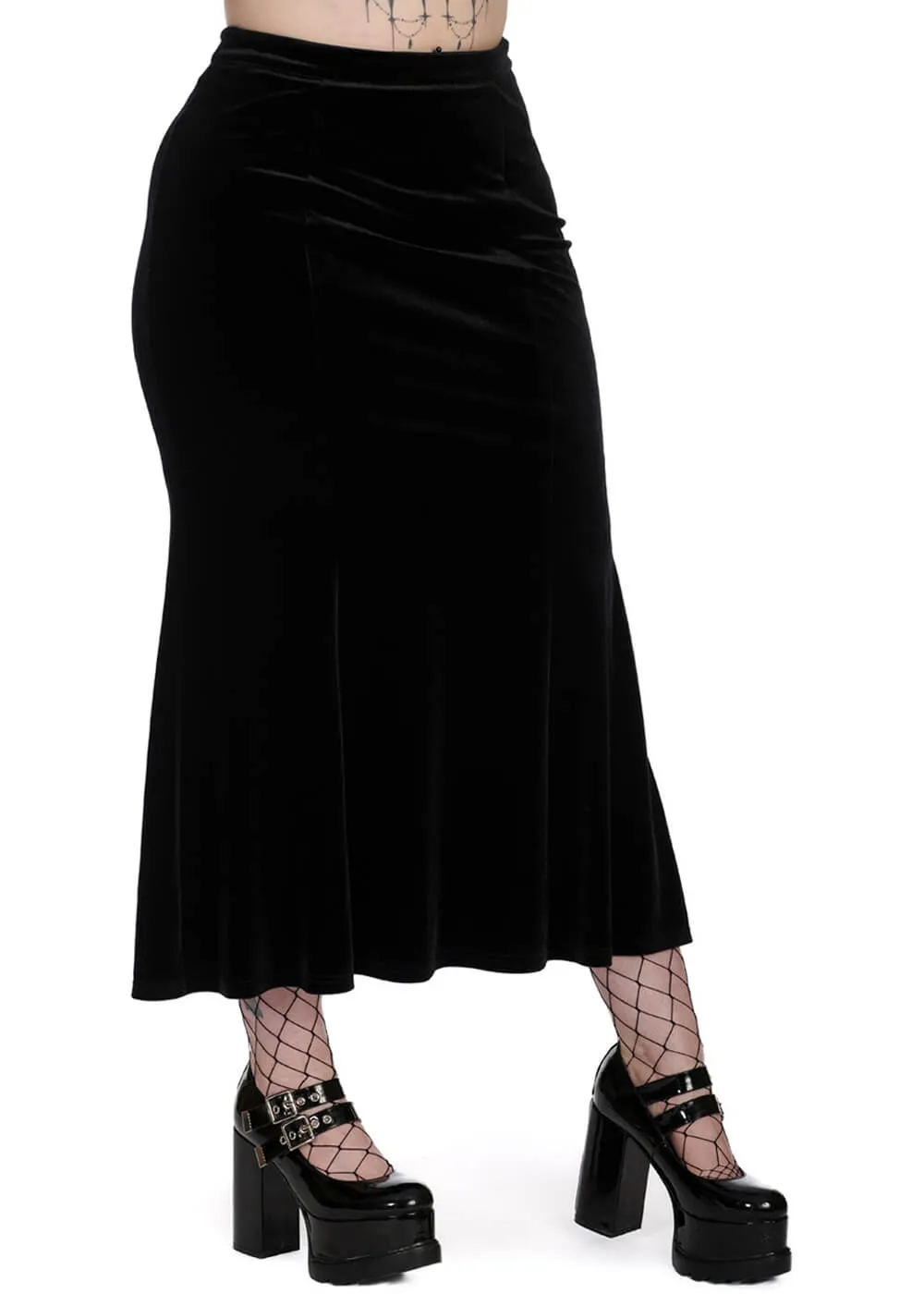 Banned Alternative Betty Rock Velvet Fishtail Skirt Black