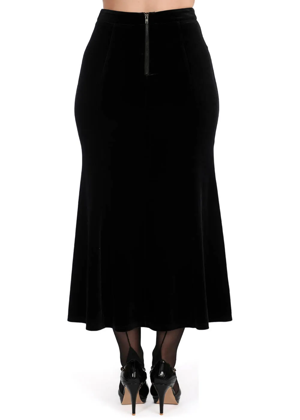 Banned Alternative Betty Rock Velvet Fishtail Skirt Black